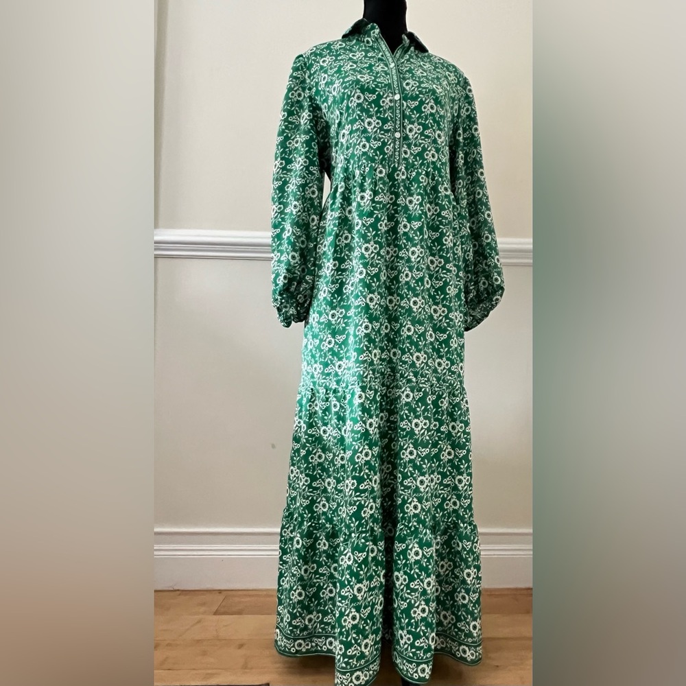 Max Studio Green and White long Sleeve Maxi Dress